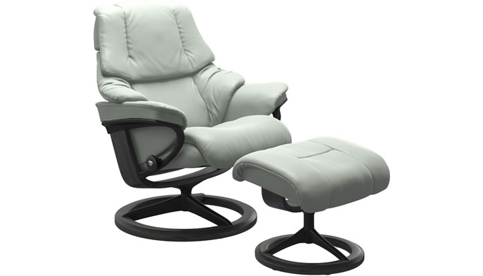 Stressless Reno with Signature Base and Stool in Paloma Breezy Blue Leather